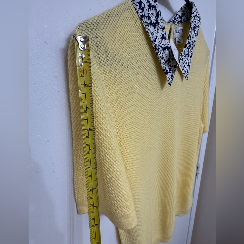 NWT J.CREW Daisy Print Peter Pan Collar Knit Top Yellow Cotton Short Sleeve L - Picture 8 of 11